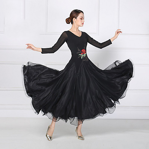 

Ballroom Dance Dresses Women's Training / Performance Mesh / Lycra Embroidery / Split Joint Long Sleeve Dress
