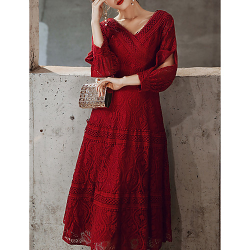 A-Line V Neck Tea Length Lace Elegant / Red Homecoming / Cocktail Party Dress with Pattern / Print 2020
A-Line V Neck Tea Length Lace Elegant / Red Homecoming / Cocktail Party Dress with Pattern / Print 2020