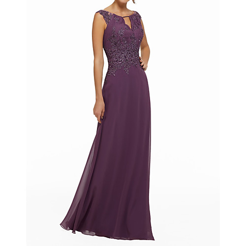 Sheath / Column Jewel Neck Floor Length Chiffon Elegant / Purple Wedding Guest / Formal Evening Dress with Beading / Appliques 2020
Sheath / Column Jewel Neck Floor Length Chiffon Elegant / Purple Wedding Guest / Formal Evening Dress with Beading / Appliques 2020