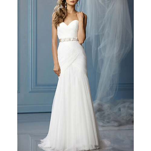 

Mermaid / Trumpet Sweetheart Neckline Sweep / Brush Train Lace Sleeveless Formal Wedding Dresses with Sashes / Ribbons / Bow(s) 2020