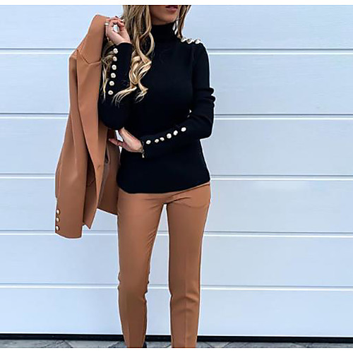 Women's Solid Colored Long Sleeve Pullover Sweater Jumper, Turtleneck Black / Khaki S / M / L
Women's Solid Colored Long Sleeve Pullover Sweater Jumper, Turtleneck Black / Khaki S / M / L