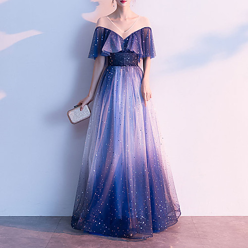 A-Line Illusion Neck / V Neck Floor Length Tulle Color Block / Blue Prom / Formal Evening Dress with Sequin 2020
A-Line Illusion Neck / V Neck Floor Length Tulle Color Block / Blue Prom / Formal Evening Dress with Sequin 2020