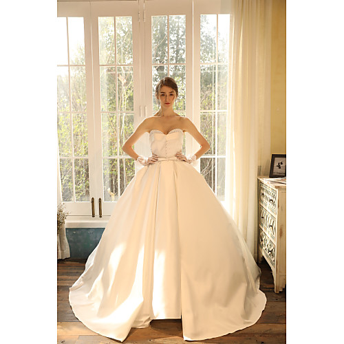 Ball Gown Strapless Sweep / Brush Train Satin Sleeveless Romantic Wedding Dresses with Crystals 2020
Ball Gown Strapless Sweep / Brush Train Satin Sleeveless Romantic Wedding Dresses with Crystals 2020