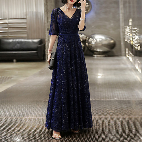 A-Line V Neck Floor Length Lace Glittering / Blue Prom / Formal Evening Dress with Sequin / Appliques 2020
A-Line V Neck Floor Length Lace Glittering / Blue Prom / Formal Evening Dress with Sequin / Appliques 2020