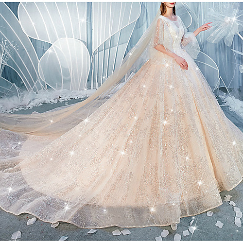 Ball Gown Jewel Neck Watteau Train Lace Half Sleeve Formal Wedding Dresses with Ruched 2020
Ball Gown Jewel Neck Watteau Train Lace Half Sleeve Formal Wedding Dresses with Ruched 2020