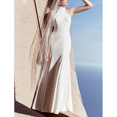 Sheath / Column High Neck Floor Length Satin Sleeveless Beach Plus Size Wedding Dresses with Draping 2020
Sheath / Column High Neck Floor Length Satin Sleeveless Beach Plus Size Wedding Dresses with Draping 2020