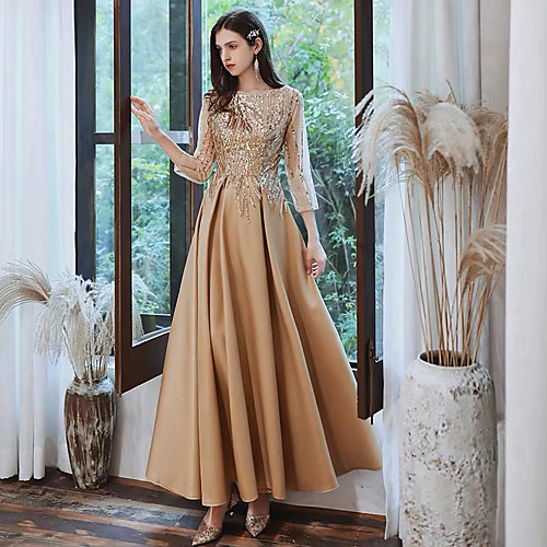 A-Line Boat Neck Floor Length Satin / Sequined Glittering / Gold Prom / Formal Evening Dress with Sequin 2020
A-Line Boat Neck Floor Length Satin / Sequined Glittering / Gold Prom / Formal Evening Dress with Sequin 2020