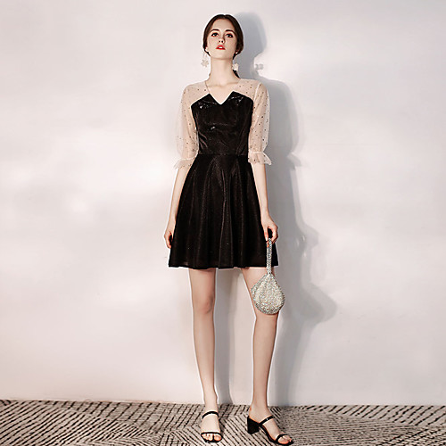 A-Line V Neck Short / Mini Tulle / Velvet Sexy / Black Party Wear / Cocktail Party Dress with Sequin 2020
A-Line V Neck Short / Mini Tulle / Velvet Sexy / Black Party Wear / Cocktail Party Dress with Sequin 2020