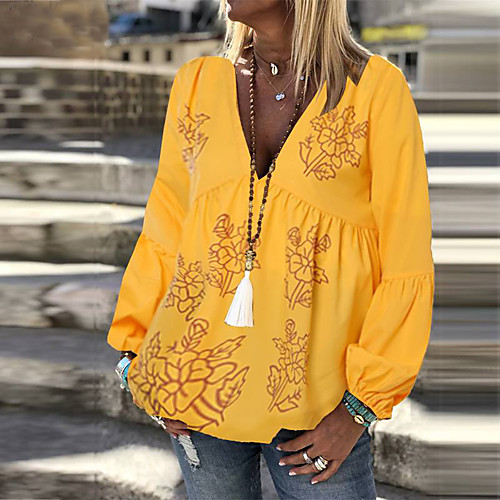 Women's Daily Beach Boho Cotton Blouse - Floral Floral V Neck Yellow / Spring / Summer
Women's Daily Beach Boho Cotton Blouse - Floral Floral V Neck Yellow / Spring / Summer