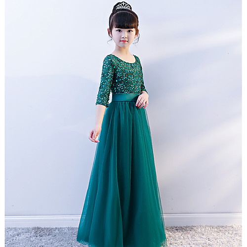 Princess Floor Length Wedding / Party Pageant Dresses - Lace / Tulle 3/4 Length Sleeve Jewel Neck with Crystals / Rhinestones
Princess Floor Length Wedding / Party Pageant Dresses - Lace / Tulle 3/4 Length Sleeve Jewel Neck with Crystals / Rhinestones