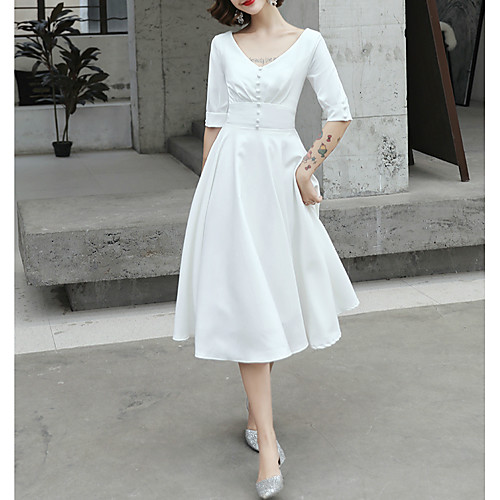 A-Line V Neck Knee Length Satin Minimalist / White Graduation / Cocktail Party Dress with Buttons 2020
A-Line V Neck Knee Length Satin Minimalist / White Graduation / Cocktail Party Dress with Buttons 2020