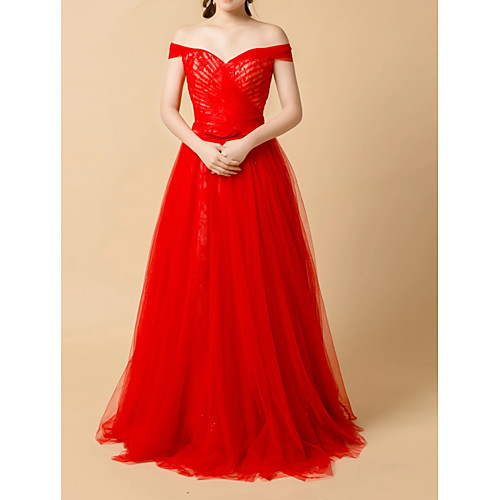 Ball Gown Off Shoulder Floor Length Tulle Elegant / Red Engagement / Prom Dress with Pleats / Lace Insert 2020
Ball Gown Off Shoulder Floor Length Tulle Elegant / Red Engagement / Prom Dress with Pleats / Lace Insert 2020