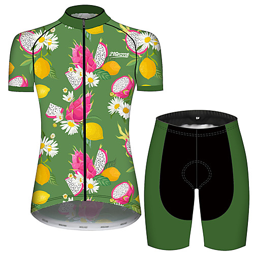 21Grams Women's Short Sleeve Cycling Jersey with Shorts Black / Green Floral Botanical Fruit Lemon Bike Clothing Suit Breathable 3D Pad Quick Dry Ultraviolet Resistant Sweat-wicking Sports Floral
21Grams Women's Short Sleeve Cycling Jersey with Shorts Black / Green Floral Botanical Fruit Lemon Bike Clothing Suit Breathable 3D Pad Quick Dry Ultraviolet Resistant Sweat-wicking Sports Floral