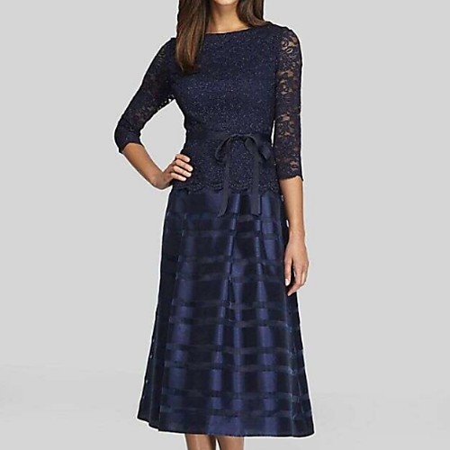 A-Line Jewel Neck Tea Length Nylon / Lace 3/4 Length Sleeve Elegant Mother of the Bride Dress with Sash / Ribbon Mother's Day 2020
A-Line Jewel Neck Tea Length Nylon / Lace 3/4 Length Sleeve Elegant Mother of the Bride Dress with Sash / Ribbon Mother's Day 2020