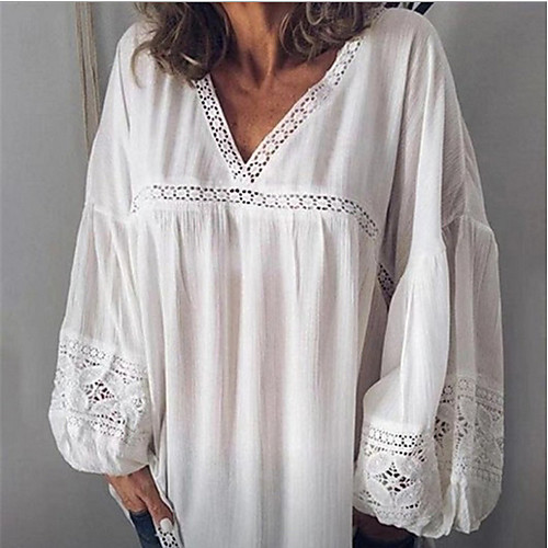 Women's Daily Vacation Beach Loose Blouse - Solid Colored Lace / Embroidery / Hollow Out White / Cotton / Spring / Summer / V Neck
Women's Daily Vacation Beach Loose Blouse - Solid Colored Lace / Embroidery / Hollow Out White / Cotton / Spring / Summer / V Neck