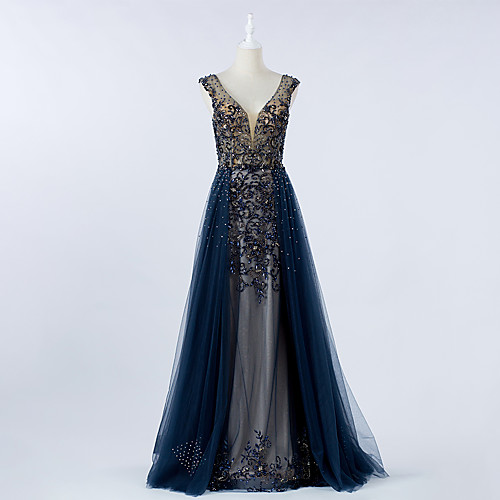A-Line V Neck Sweep / Brush Train Tulle Luxurious / Blue Prom / Formal Evening Dress with Beading / Crystals / Overskirt 2020
A-Line V Neck Sweep / Brush Train Tulle Luxurious / Blue Prom / Formal Evening Dress with Beading / Crystals / Overskirt 2020