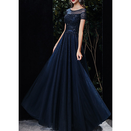 A-Line Empire Blue Prom Formal Evening Dress Illusion Neck Short Sleeve Floor Length Tulle with Beading Sequin 2020
A-Line Empire Blue Prom Formal Evening Dress Illusion Neck Short Sleeve Floor Length Tulle with Beading Sequin 2020