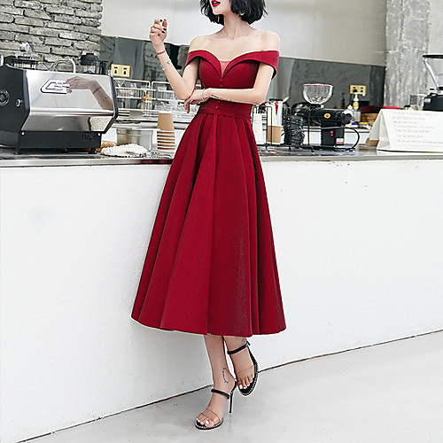 A-Line Off Shoulder Tea Length Satin Sexy / Red Party Wear / Cocktail Party Dress with Buttons 2020
A-Line Off Shoulder Tea Length Satin Sexy / Red Party Wear / Cocktail Party Dress with Buttons 2020