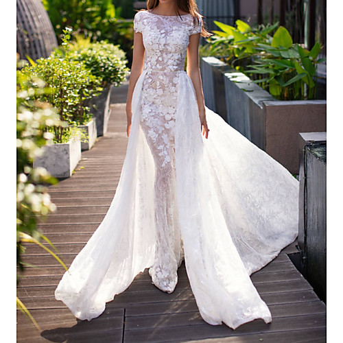 Mermaid / Trumpet Jewel Neck Sweep / Brush Train Lace Short Sleeve Formal Plus Size Wedding Dresses with Lace / Appliques 2020
Mermaid / Trumpet Jewel Neck Sweep / Brush Train Lace Short Sleeve Formal Plus Size Wedding Dresses with Lace / Appliques 2020