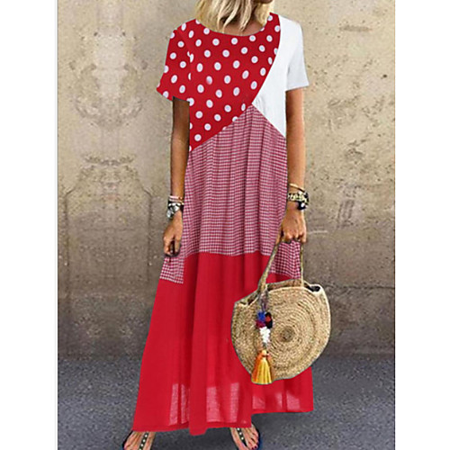 Women's Maxi Shift Dress - Short Sleeves Polka Dot Striped Color Block Summer Boho Loose 2020 Blue Red Yellow S M L XL XXL XXXL
Women's Maxi Shift Dress - Short Sleeves Polka Dot Striped Color Block Summer Boho Loose 2020 Blue Red Yellow S M L XL XXL XXXL