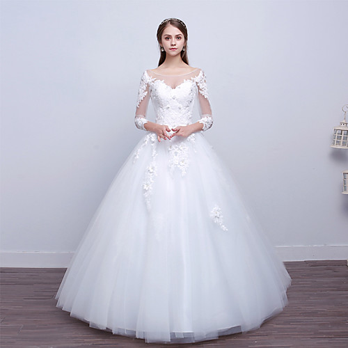 Ball Gown Scoop Neck Floor Length Polyester / Lace / Tulle Long Sleeve Romantic / Sexy Illusion Sleeve Wedding Dresses with Lace / Appliques 2020
Ball Gown Scoop Neck Floor Length Polyester / Lace / Tulle Long Sleeve Romantic / Sexy Illusion Sleeve Wedding Dresses with Lace / Appliques 2020