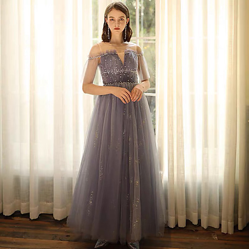 A-Line Illusion Neck Floor Length Lace / Satin / Sequined Glittering / Blue Engagement / Formal Evening Dress with Beading / Sequin 2020
A-Line Illusion Neck Floor Length Lace / Satin / Sequined Glittering / Blue Engagement / Formal Evening Dress with Beading / Sequin 2020