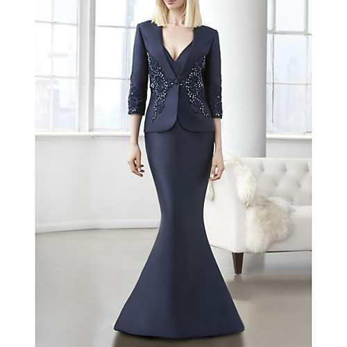 Mermaid / Trumpet V Neck Floor Length Lace / Satin Half Sleeve Elegant Mother of the Bride Dress with Lace / Crystals Mother's Day 2020
Mermaid / Trumpet V Neck Floor Length Lace / Satin Half Sleeve Elegant Mother of the Bride Dress with Lace / Crystals Mother's Day 2020