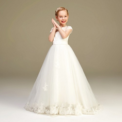A-Line Floor Length Party / Pageant Flower Girl Dresses - Polyester / Tulle Short Sleeve Jewel Neck with Lace
A-Line Floor Length Party / Pageant Flower Girl Dresses - Polyester / Tulle Short Sleeve Jewel Neck with Lace
