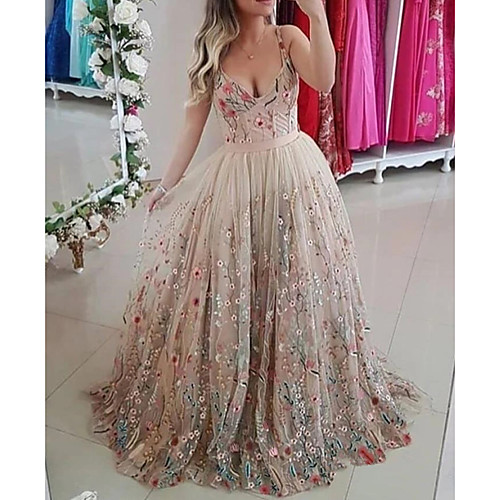 A-Line Floral Pink Engagement Formal Evening Dress V Neck Sleeveless Sweep / Brush Train Tulle with Pleats Embroidery 2020
A-Line Floral Pink Engagement Formal Evening Dress V Neck Sleeveless Sweep / Brush Train Tulle with Pleats Embroidery 2020