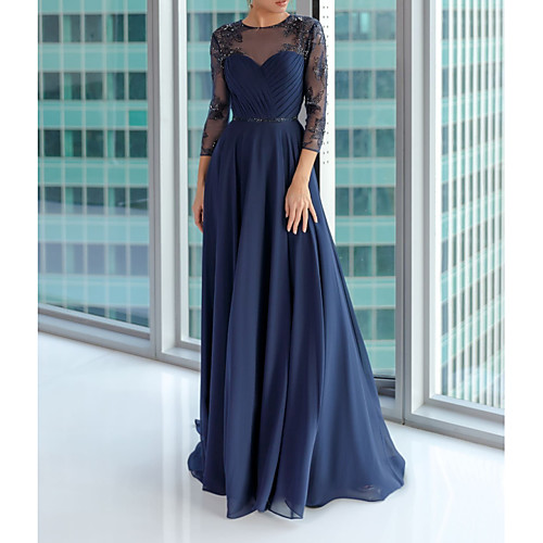 Pleats Embroidery A-Line Elegant Illusion 3/4 Length Sleeve Floor Length Chiffon Engagement Formal Evening Dress
Pleats Embroidery A-Line Elegant Illusion 3/4 Length Sleeve Floor Length Chiffon Engagement Formal Evening Dress