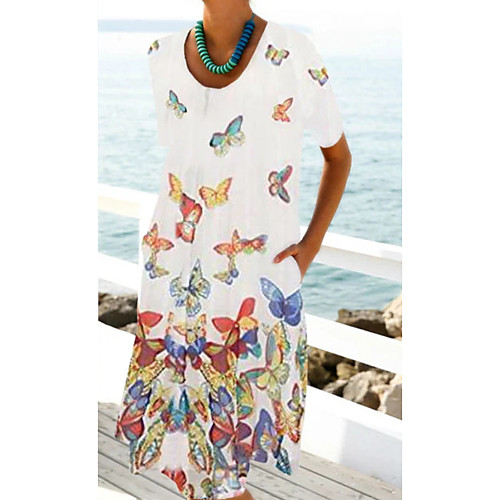Women's A Line Dress - Short Sleeves Floral Print Spring Summer Elegant Holiday White S M L XL XXL
Women's A Line Dress - Short Sleeves Floral Print Spring Summer Elegant Holiday White S M L XL XXL