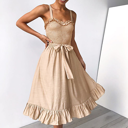 Women's Camel White Dress Basic Spring & Summer Party Weekend A Line Solid Color Lantern Sleeve Ruffle Patchwork M L
Women's Camel White Dress Basic Spring & Summer Party Weekend A Line Solid Color Lantern Sleeve Ruffle Patchwork M L