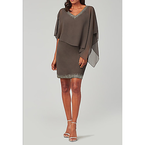 Sheath / Column V Neck Knee Length Chiffon Long Sleeve Elegant Mother of the Bride Dress with Beading Mother's Day 2020
Sheath / Column V Neck Knee Length Chiffon Long Sleeve Elegant Mother of the Bride Dress with Beading Mother's Day 2020