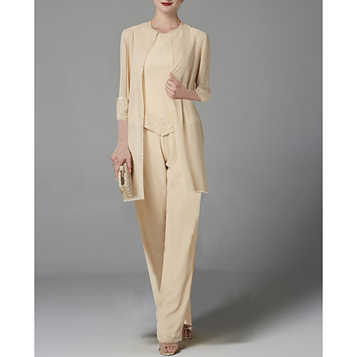 Pantsuit / Jumpsuit Jewel Neck Floor Length Chiffon 3/4 Length Sleeve Elegant Mother of the Bride Dress with Sequin Mother's Day 2020
Pantsuit / Jumpsuit Jewel Neck Floor Length Chiffon 3/4 Length Sleeve Elegant Mother of the Bride Dress with Sequin Mother's Day 2020