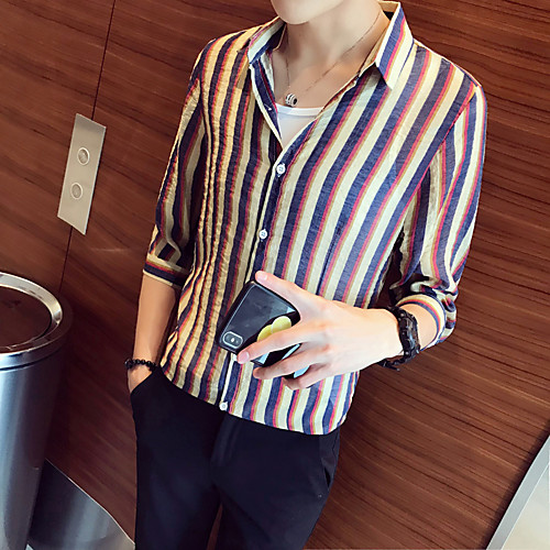 Men's Daily Going out Basic / Elegant Shirt - Striped / Color Block Navy Blue
Men's Daily Going out Basic / Elegant Shirt - Striped / Color Block Navy Blue