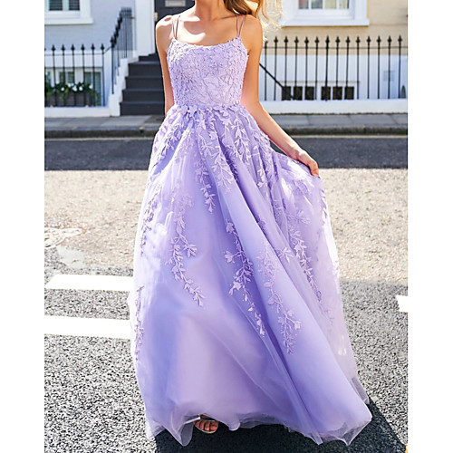 Appliques A-Line Floral Purple Sleeveless Spaghetti Strap Sweep Brush Train Tulle Engagement Prom Dress
Appliques A-Line Floral Purple Sleeveless Spaghetti Strap Sweep Brush Train Tulle Engagement Prom Dress