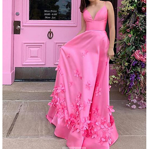 A-Line Spaghetti Strap Sweep / Brush Train Satin Floral / Pink Engagement / Prom Dress with Appliques 2020
A-Line Spaghetti Strap Sweep / Brush Train Satin Floral / Pink Engagement / Prom Dress with Appliques 2020