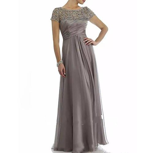 A-Line Bateau Neck Floor Length Chiffon Short Sleeve Elegant Mother of the Bride Dress with Pleats / Beading / Ruffles Mother's Day 2020
A-Line Bateau Neck Floor Length Chiffon Short Sleeve Elegant Mother of the Bride Dress with Pleats / Beading / Ruffles Mother's Day 2020