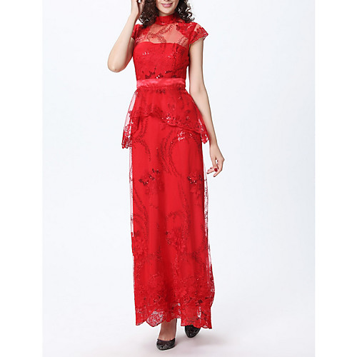 Sheath / Column High Neck Floor Length Polyester Glittering / Peplum Engagement / Formal Evening Dress with Sequin / Lace Insert 2020
Sheath / Column High Neck Floor Length Polyester Glittering / Peplum Engagement / Formal Evening Dress with Sequin / Lace Insert 2020