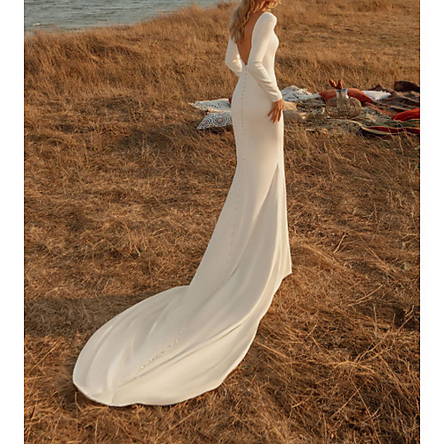 Mermaid / Trumpet Off Shoulder Court Train Chiffon Over Satin Long Sleeve Country Plus Size Wedding Dresses with Buttons 2020
Mermaid / Trumpet Off Shoulder Court Train Chiffon Over Satin Long Sleeve Country Plus Size Wedding Dresses with Buttons 2020