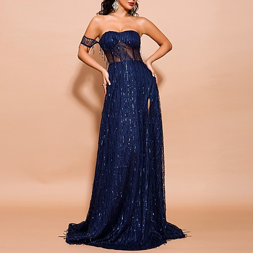 Sheath / Column Off Shoulder Sweep / Brush Train Polyester Sexy / Blue Prom / Formal Evening Dress with Sequin / Tassel / Split 2020
Sheath / Column Off Shoulder Sweep / Brush Train Polyester Sexy / Blue Prom / Formal Evening Dress with Sequin / Tassel / Split 2020