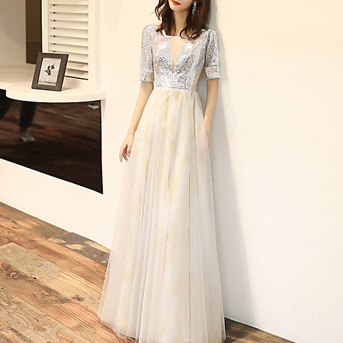 Sequin A-Line Sequined Sparkle Half Sleeve Scoop Neck Floor Length Tulle Wedding Guest Prom Dress
Sequin A-Line Sequined Sparkle Half Sleeve Scoop Neck Floor Length Tulle Wedding Guest Prom Dress