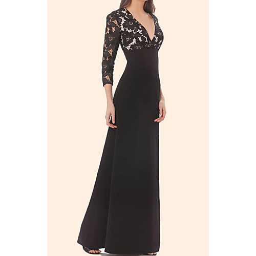 Sheath / Column Minimalist Black Party Wear Formal Evening Dress V Neck 3/4 Length Sleeve Floor Length Chiffon Lace with Lace Insert 2020
Sheath / Column Minimalist Black Party Wear Formal Evening Dress V Neck 3/4 Length Sleeve Floor Length Chiffon Lace with Lace Insert 2020