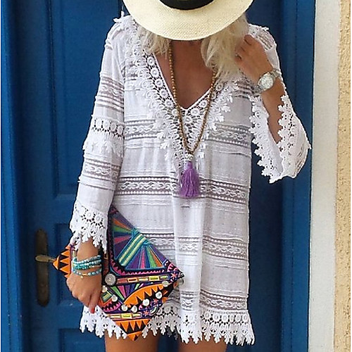 Women's Shift Dress - Long Sleeve Solid Color V Neck Elegant Loose White S M L XL XXL
Women's Shift Dress - Long Sleeve Solid Color V Neck Elegant Loose White S M L XL XXL