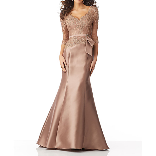 Mermaid / Trumpet V Neck Sweep / Brush Train Lace / Satin 3/4 Length Sleeve Elegant Mother of the Bride Dress with Sash / Ribbon / Bow(s) Mother's Day 2020
Mermaid / Trumpet V Neck Sweep / Brush Train Lace / Satin 3/4 Length Sleeve Elegant Mother of the Bride Dress with Sash / Ribbon / Bow(s) Mother's Day 2020