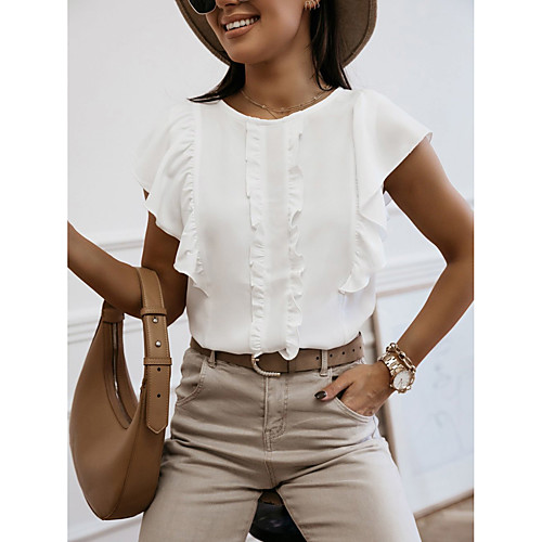 Women's Solid Colored Ruffle Blouse Basic Street chic Daily Going out White / Khaki
Women's Solid Colored Ruffle Blouse Basic Street chic Daily Going out White / Khaki