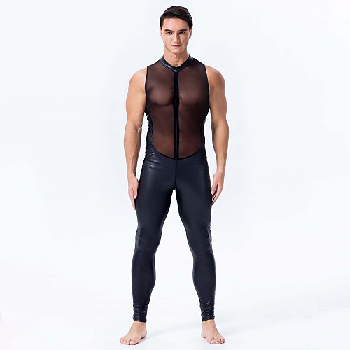 

Dance Costumes Cosplay / Club Costume Men's Performance / Theme Party PU / Mesh Split Joint / Full Length Visible Zipper Sleeveless Natural Leotard / Onesie