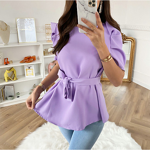 Women's Daily Going out Basic / Street chic Blouse - Solid Colored Patchwork Purple
Women's Daily Going out Basic / Street chic Blouse - Solid Colored Patchwork Purple