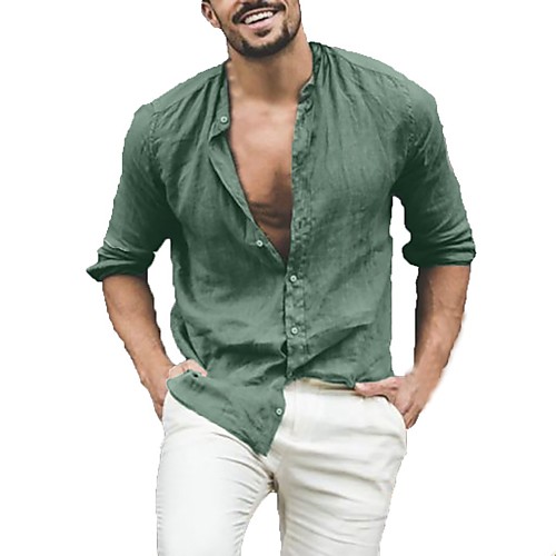 Men's Solid Colored Slim Shirt - Linen Basic Daily Standing Collar Green / Gray / Long Sleeve
Men's Solid Colored Slim Shirt - Linen Basic Daily Standing Collar Green / Gray / Long Sleeve