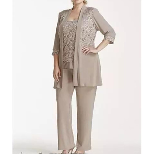 Pantsuit / Jumpsuit Jewel Neck Floor Length Chiffon 3/4 Length Sleeve Elegant Mother of the Bride Dress with Lace Mother's Day 2020
Pantsuit / Jumpsuit Jewel Neck Floor Length Chiffon 3/4 Length Sleeve Elegant Mother of the Bride Dress with Lace Mother's Day 2020